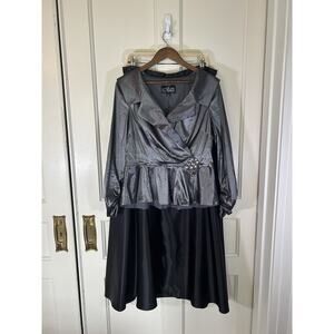 Alex Evenings Formal Dress Womens Size XL Silver Black 2 Piece Bedazzled Ruched